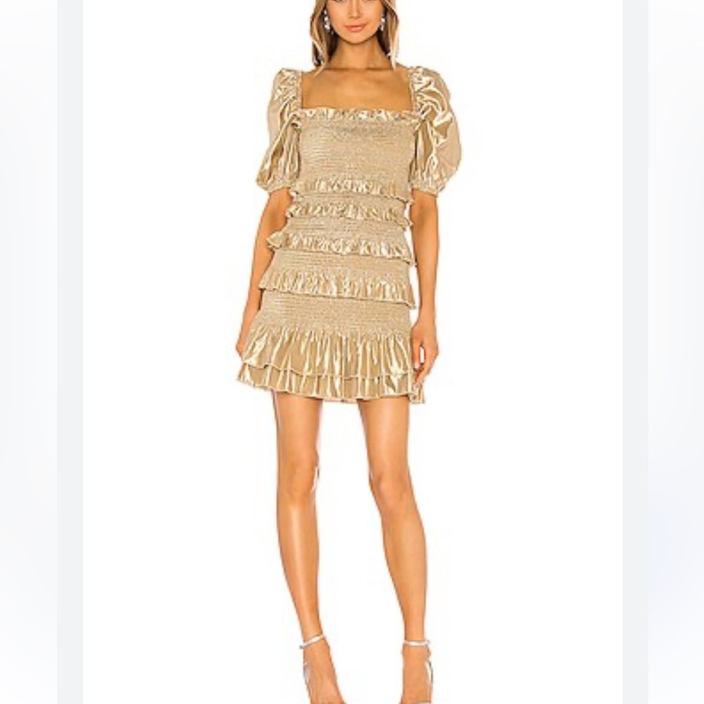 V. Chapman Champagne Gold Ruffled Mini Dress